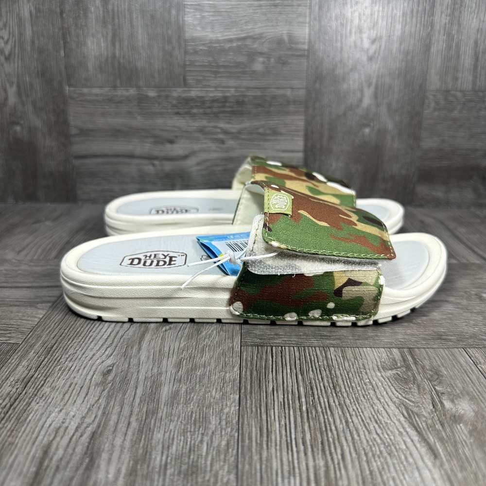Hey Dude Phoenix Youth Camo Kids K12 Multi Green Camouflage Slides NEW